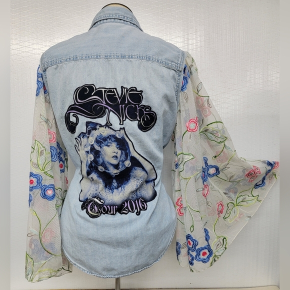 Universal Thread Tops - Stevie Nicks Denim Shirt With Bell Sleeves Upcycled Bohemian